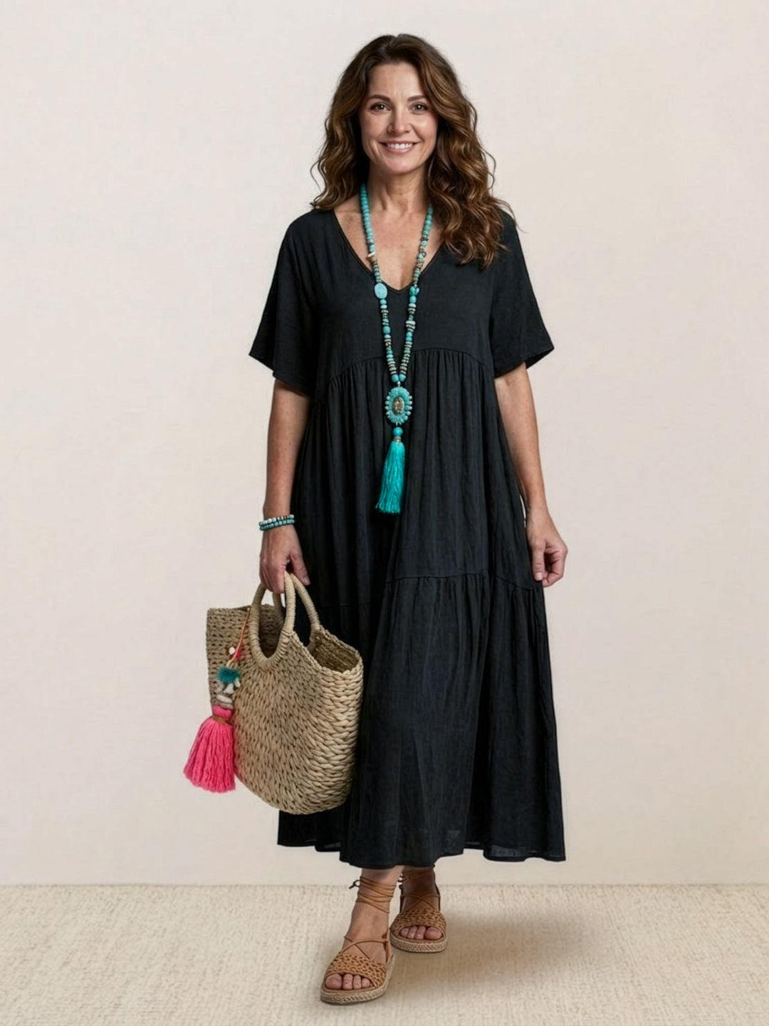 Brooklyn — Robe Femme Boho Noire, Vert Kaki, Peacock Blue Pour Style Confirme