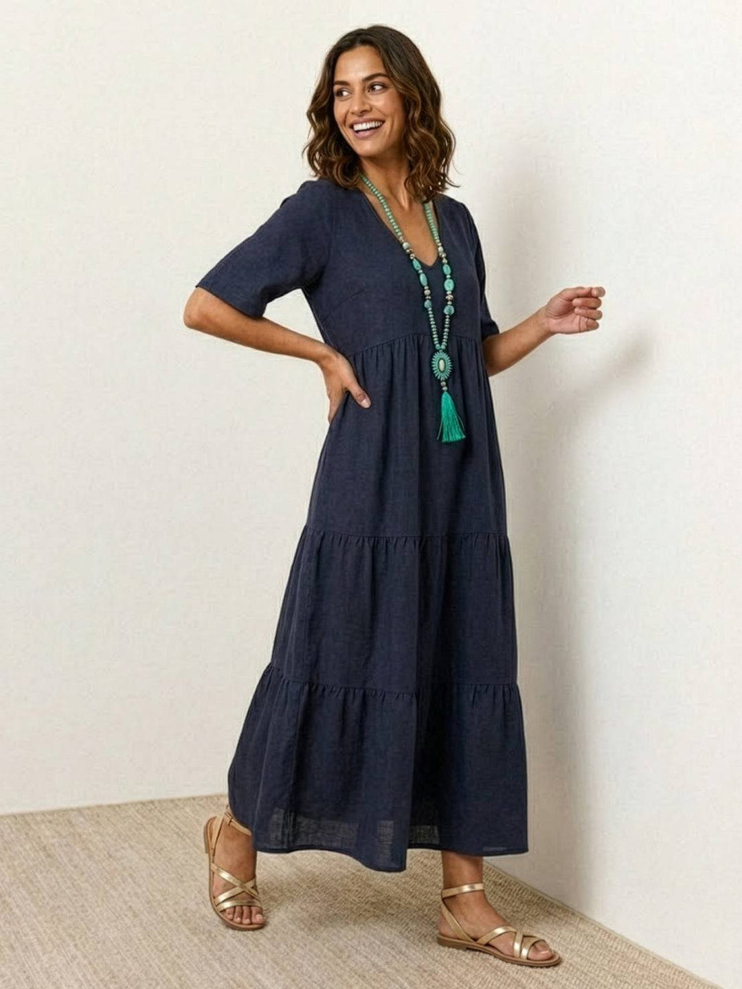 Brooklyn — Robe Femme Boho Noire, Vert Kaki, Peacock Blue Pour Style Confirme