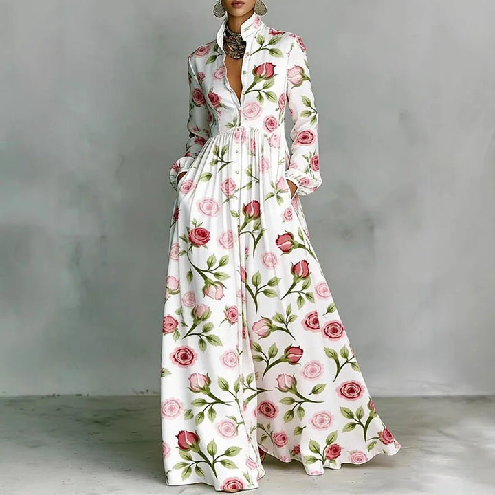 Sophia — Robe Femme Elegante Rouge, Marron, Rose Print Pour Style Confirme