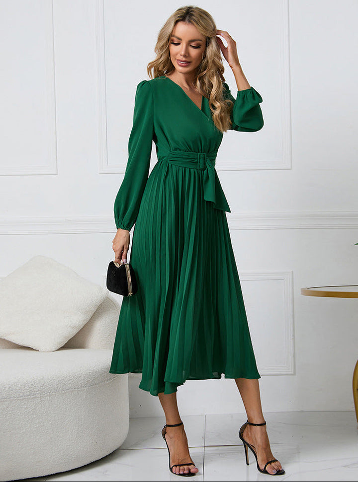 Grace — Robe Midi Mariage Invitee Manches Longues Rouge Verte Noire
