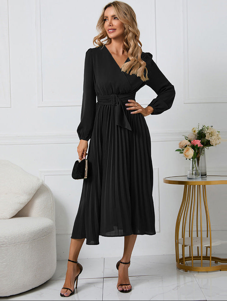 Grace — Robe Mariage Invitee Manches Longues Midi Noire Verte Rouge
