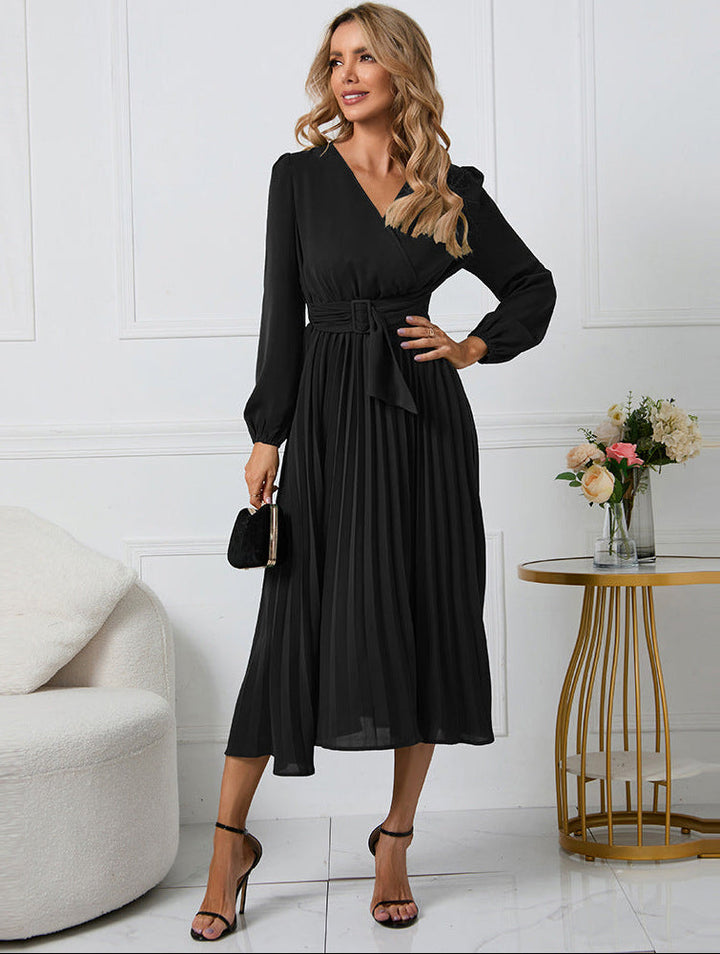 Grace — Robe Mariage Invitee Manches Longues Midi Noire Verte Rouge