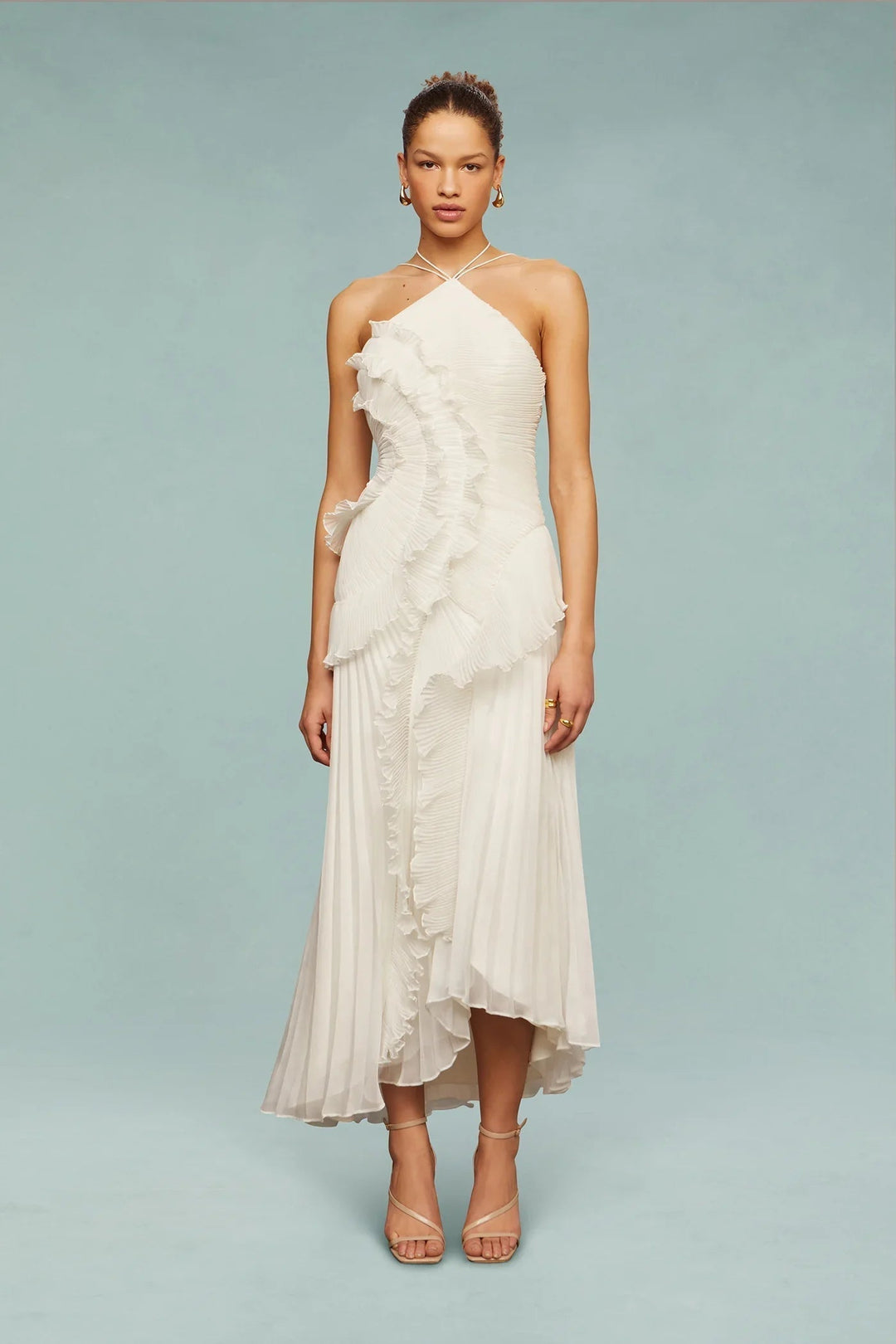 Amelia — Robe Mariage Invitee Une Epaule Maxi Blanche Lavande