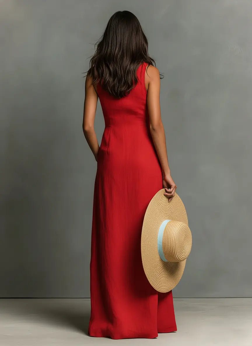 Penelope — Robe Femme Lin Rouge, Noire, Teal Blue Pour Style Confirme