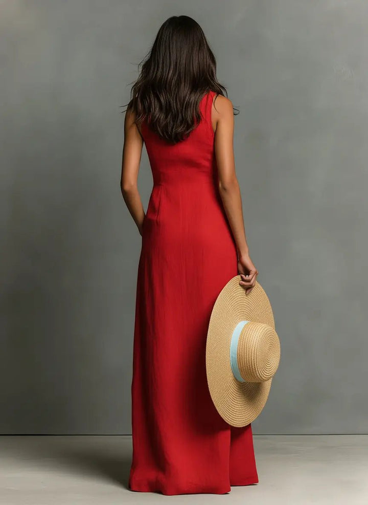 Penelope — Robe Femme Lin Rouge, Noire, Teal Blue Pour Style Confirme