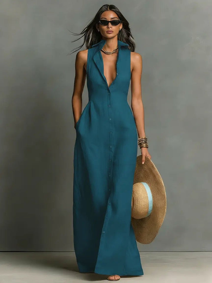 Penelope — Robe Femme Lin Rouge, Noire, Teal Blue Pour Style Confirme